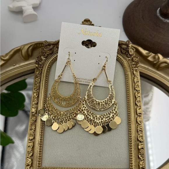 Natasha Gold Filigree Statement Earrings – Boho Chic Vibes! ✨ - Picture 1 of 12